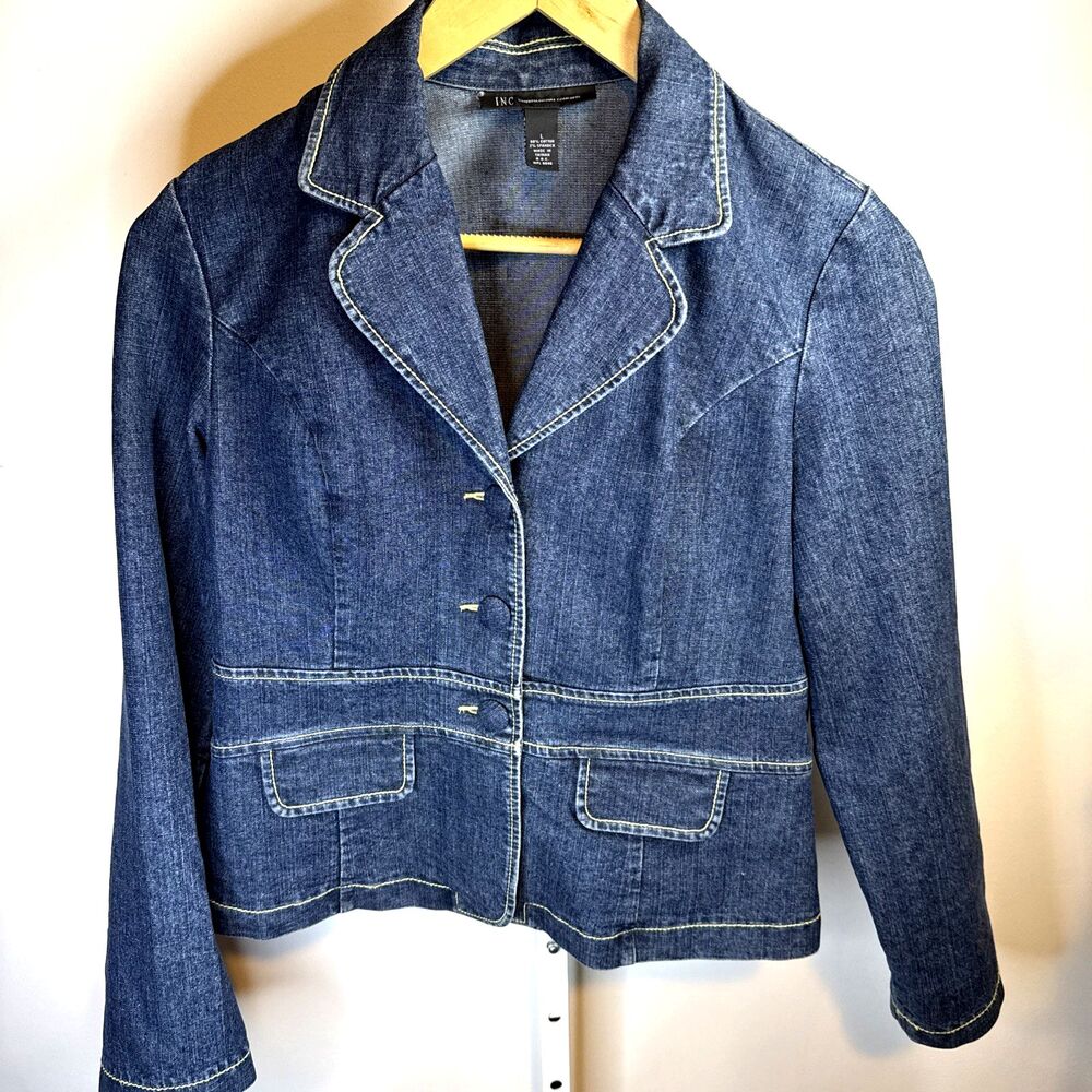 Y2K INC International Concepts Denim Blazer Womens L Dark Wash Stretch Jacket